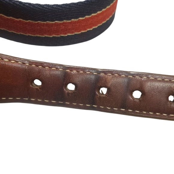 Lands' End Canvas & Leather Belt. Red and Blue. 36" - Picture 3 of 9